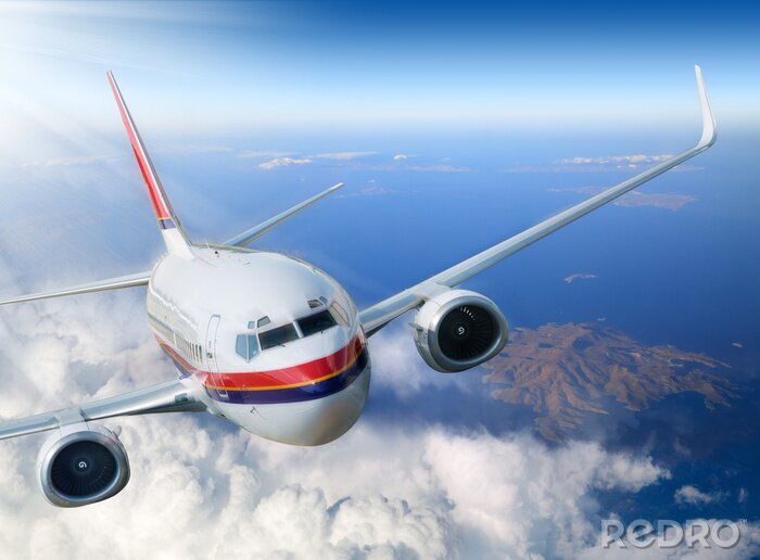 Papier peint  avion dans le ciel avec la lumière du soleil