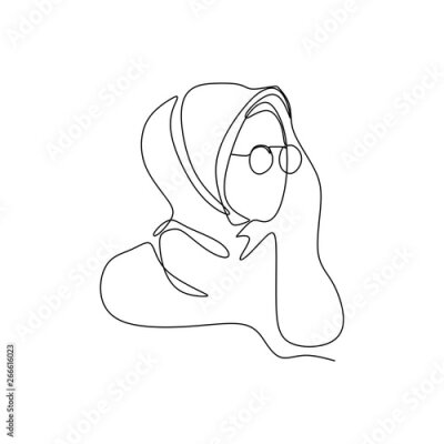Papier peint  Awesome and pretty hijab girl wearing headscarf continuous one line drawing illustration vector isolated on white background