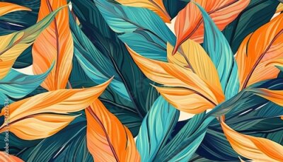 Papier peint  Background with tropical leaves. strelitzia. Graphical pattern.