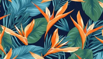 Papier peint  Background with tropical leaves. strelitzia. Graphical pattern.