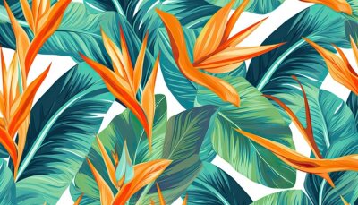 Papier peint  Background with tropical leaves. strelitzia. Graphical pattern.