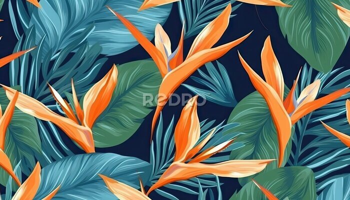 Papier peint  Background with tropical leaves. strelitzia. Graphical pattern.