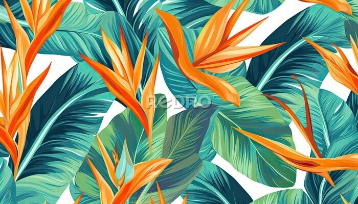 Papier peint  Background with tropical leaves. strelitzia. Graphical pattern.