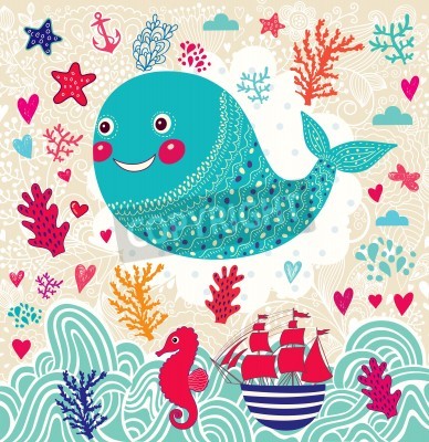 Papier peint  Baleine et fond de l'océan version dessin animé