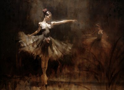 Papier peint  Ballerine et Silhouettes de Plantes dans un Style Vintage