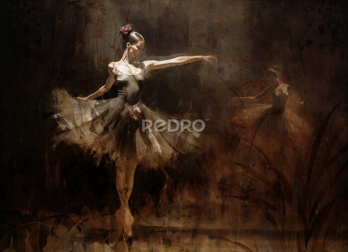 Papier peint  Ballerine et Silhouettes de Plantes dans un Style Vintage