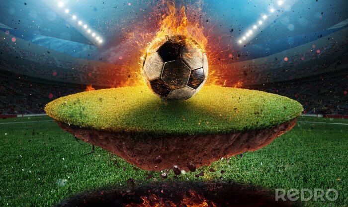 Papier peint  Ballon de foot en flammes dans un stade