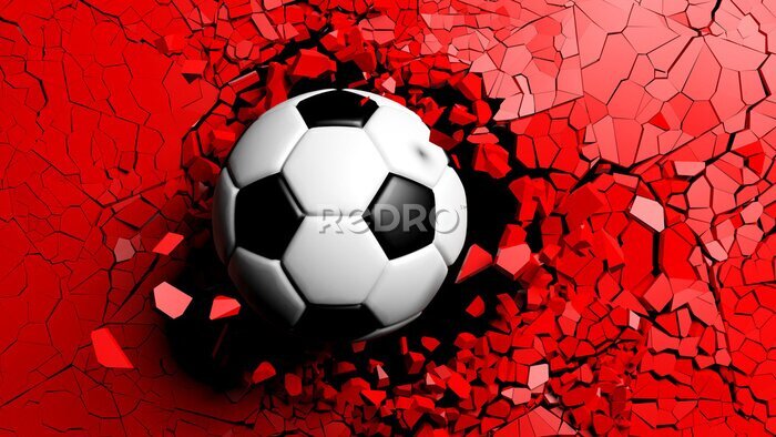 Papier peint  Ballon de football 3D sur un fond de mur rouge