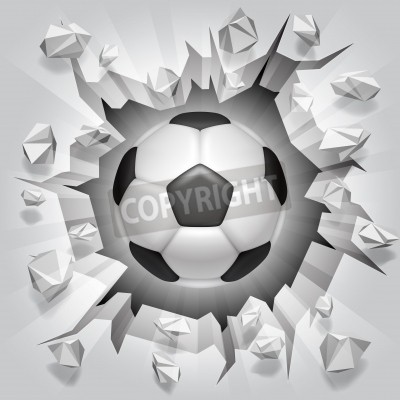 Papier peint  Ballon de football frappant un mur blanc