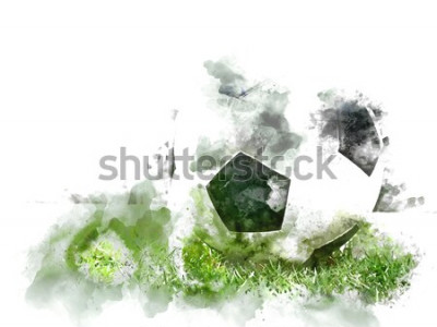 Papier peint  Ballon de football sur gazon aquarelle