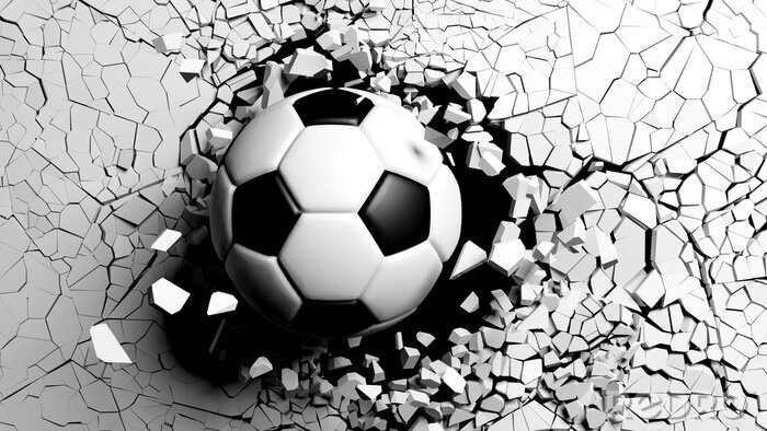 Papier peint  Ballon de football traversant un mur en 3D