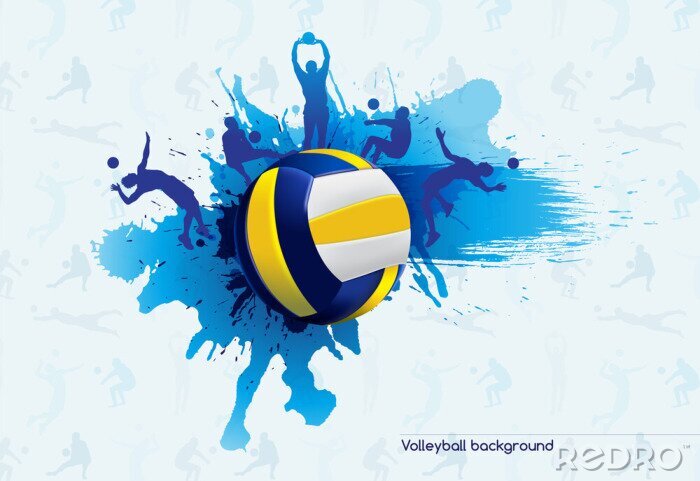 Papier peint  Ballon de volley-ball sur fond bleu dynamique