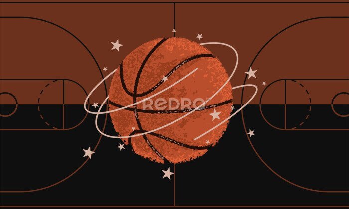 Papier peint  Ballon et terrain de basketball en arrière-plan
