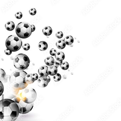 Papier peint  Ballons de football au soleil sur fond blanc