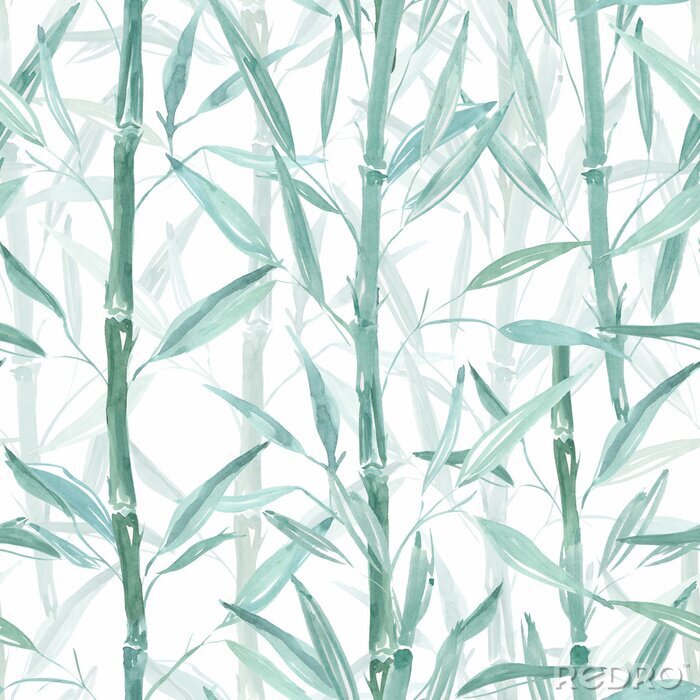 Papier peint  Bambou bleu sur fond blanc