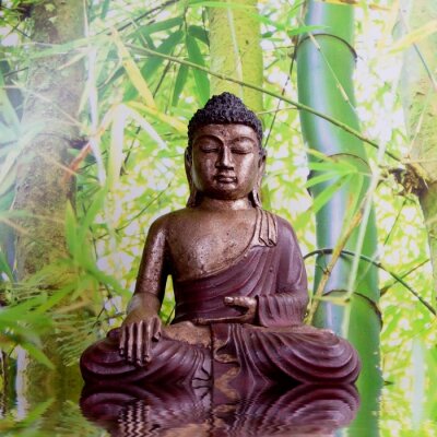 Papier peint  Bambou et statue de Bouddha