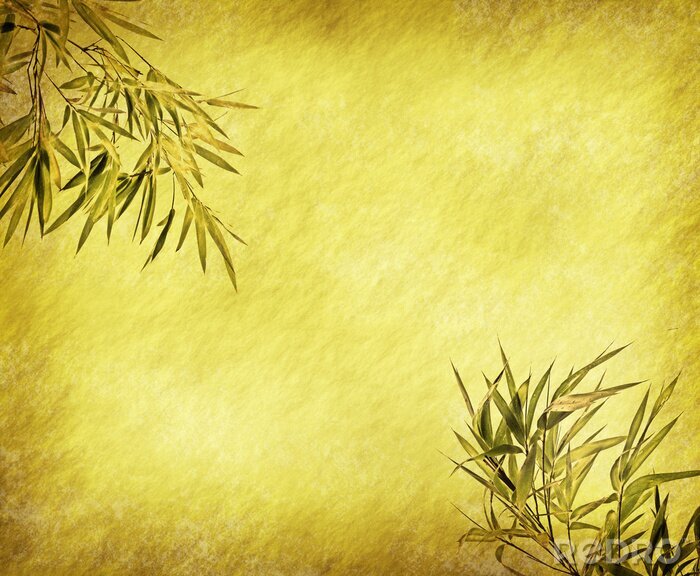 Papier peint  Bambou sur fond jaune vieilli