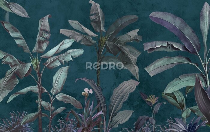 Papier peint  Banananiers tropicaux sur fond sombre