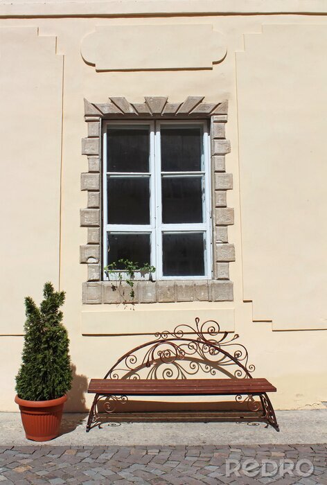 Papier peint  Banc en bois devant une fenêtre