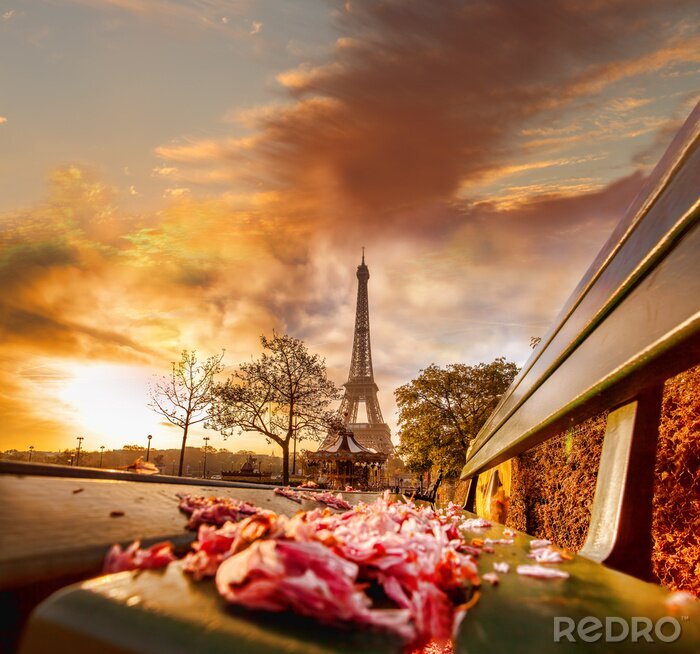Papier peint  Banc parisien devant la Tour Eiffel