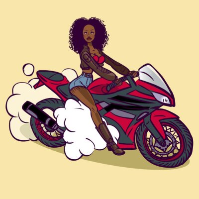 Papier peint  Bande dessinée drôle de vecteur africain fille de motard en pin-up de style isolé
