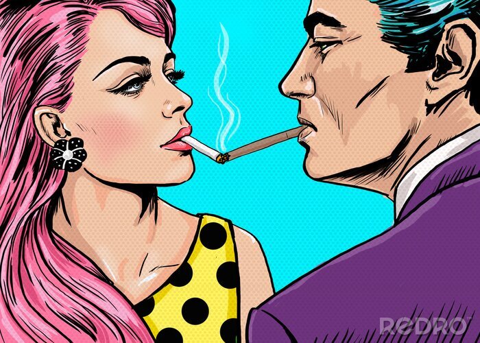 Papier peint  Bande dessinée et couple de fumeurs