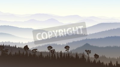 Papier peint  Bandes graphiques de sommets de montagnes et d'arbres