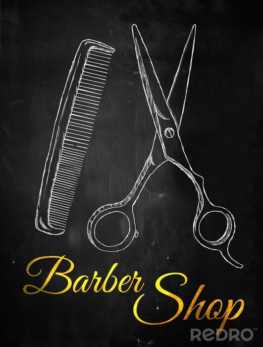 Papier peint  Barber shop Scissors comb