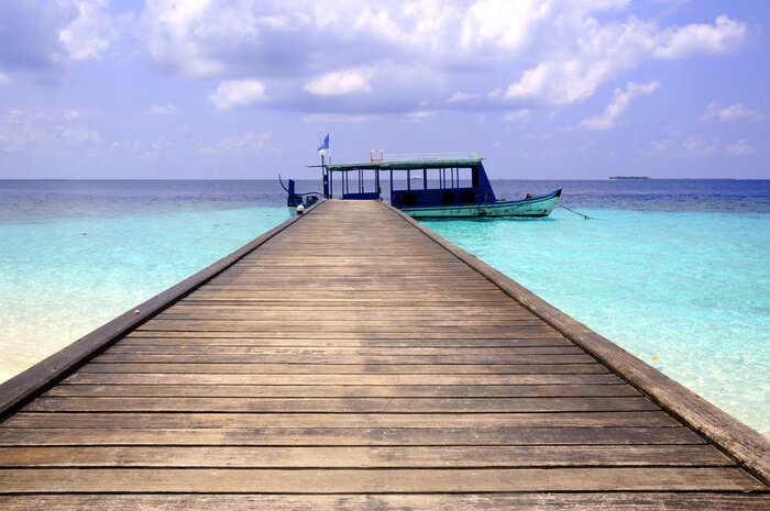 Papier peint  Barque amarrée et passerelle