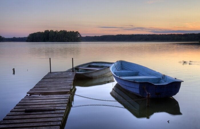 Papier peint  Barques passerelle bord du lac