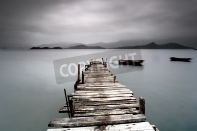 Papier peint  Barques passerelle et montagnes