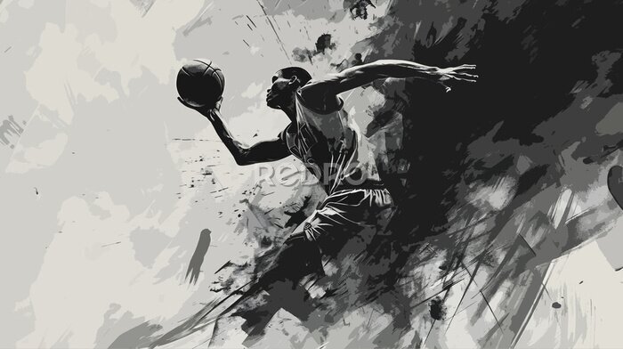 Papier peint  basketball player black and white abstract art