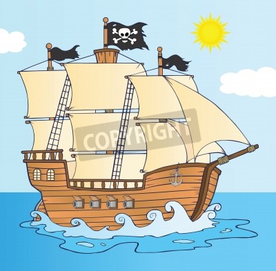 Papier peint  Bateau pirate sur la mer version dessin animé