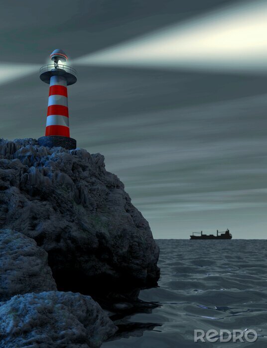 Papier peint  Bateau près d'un phare