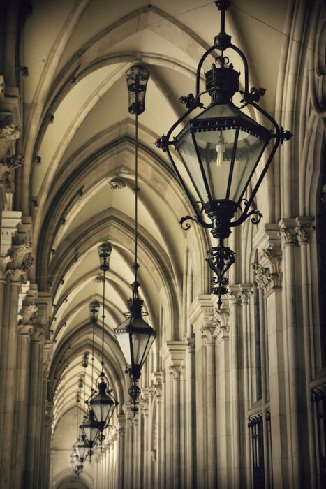 Papier peint  Bâtiment en pierre et lampions