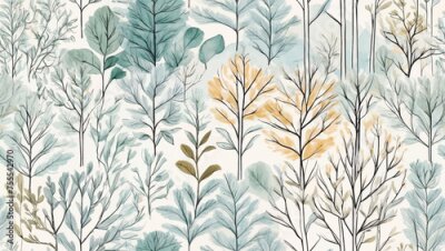 Papier peint  Beach cheerful seamless pattern wallpaper of tropical dark green leaves of palm trees and flowers bird and animal of paradise (strelitzia) plumeria on a watercolor  and drawing background