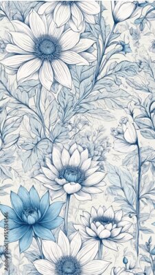 Papier peint  Beach cheerful seamless pattern wallpaper of tropical dark green leaves of palm trees and flowers bird and animal of paradise (strelitzia) plumeria on a watercolor  and drawing background