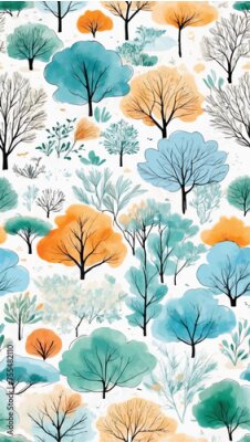 Papier peint  Beach cheerful seamless pattern wallpaper of tropical dark green leaves of palm trees and flowers bird and animal of paradise (strelitzia) plumeria on a watercolor  and drawing background