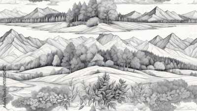 Papier peint  Beach cheerful seamless pattern wallpaper of tropical dark green leaves of palm trees and flowers bird and animal of paradise (strelitzia) plumeria on a watercolor  and drawing background