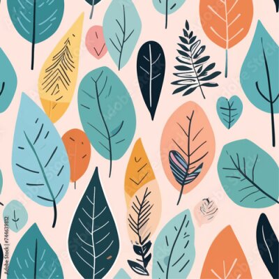 Papier peint  Beach cheerful seamless pattern wallpaper of tropical dark green leaves of palm trees and flowers bird of paradise (strelitzia) plumeria on a watercolor background