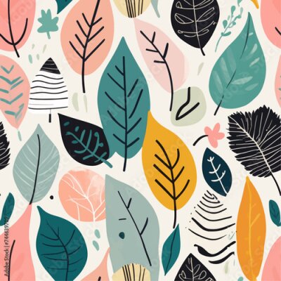 Papier peint  Beach cheerful seamless pattern wallpaper of tropical dark green leaves of palm trees and flowers bird of paradise (strelitzia) plumeria on a watercolor background