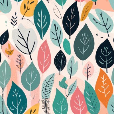 Papier peint  Beach cheerful seamless pattern wallpaper of tropical dark green leaves of palm trees and flowers bird of paradise (strelitzia) plumeria on a watercolor background