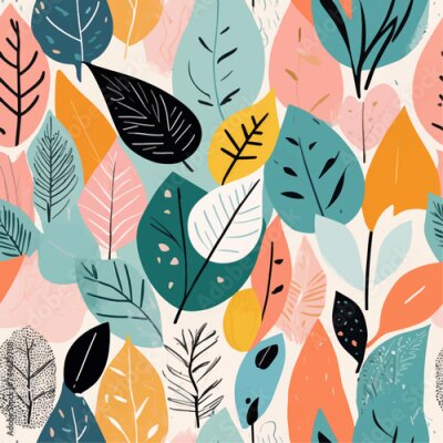 Papier peint  Beach cheerful seamless pattern wallpaper of tropical dark green leaves of palm trees and flowers bird of paradise (strelitzia) plumeria on a watercolor background