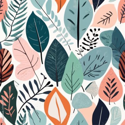 Papier peint  Beach cheerful seamless pattern wallpaper of tropical dark green leaves of palm trees and flowers bird of paradise (strelitzia) plumeria on a watercolor background