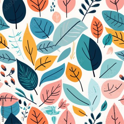 Papier peint  Beach cheerful seamless pattern wallpaper of tropical dark green leaves of palm trees and flowers bird of paradise (strelitzia) plumeria on a watercolor background