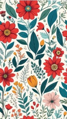 Papier peint  Beach cheerful seamless pattern wallpaper of tropical dark green leaves of palm trees and flowers bird of paradise (strelitzia) plumeria on a watercolor background