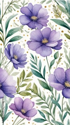 Papier peint  Beach cheerful seamless pattern wallpaper of tropical dark green leaves of palm trees and flowers bird of paradise (strelitzia) plumeria on a watercolor background