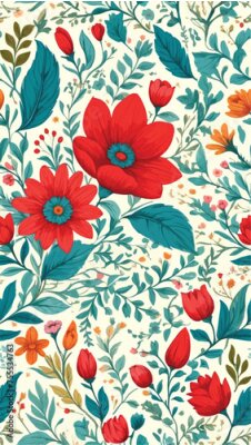 Papier peint  Beach cheerful seamless pattern wallpaper of tropical dark green leaves of palm trees and flowers bird of paradise (strelitzia) plumeria on a watercolor background