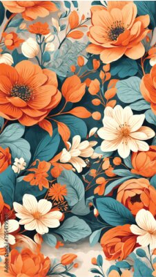 Papier peint  Beach cheerful seamless pattern wallpaper of tropical dark green leaves of palm trees and flowers bird of paradise (strelitzia) plumeria on a watercolor background