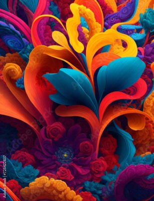 Papier peint  Beach cheerful seamless pattern wallpaper of tropical dark green leaves of palm trees and flowers bird of paradise (strelitzia) plumeria on a watercolor background